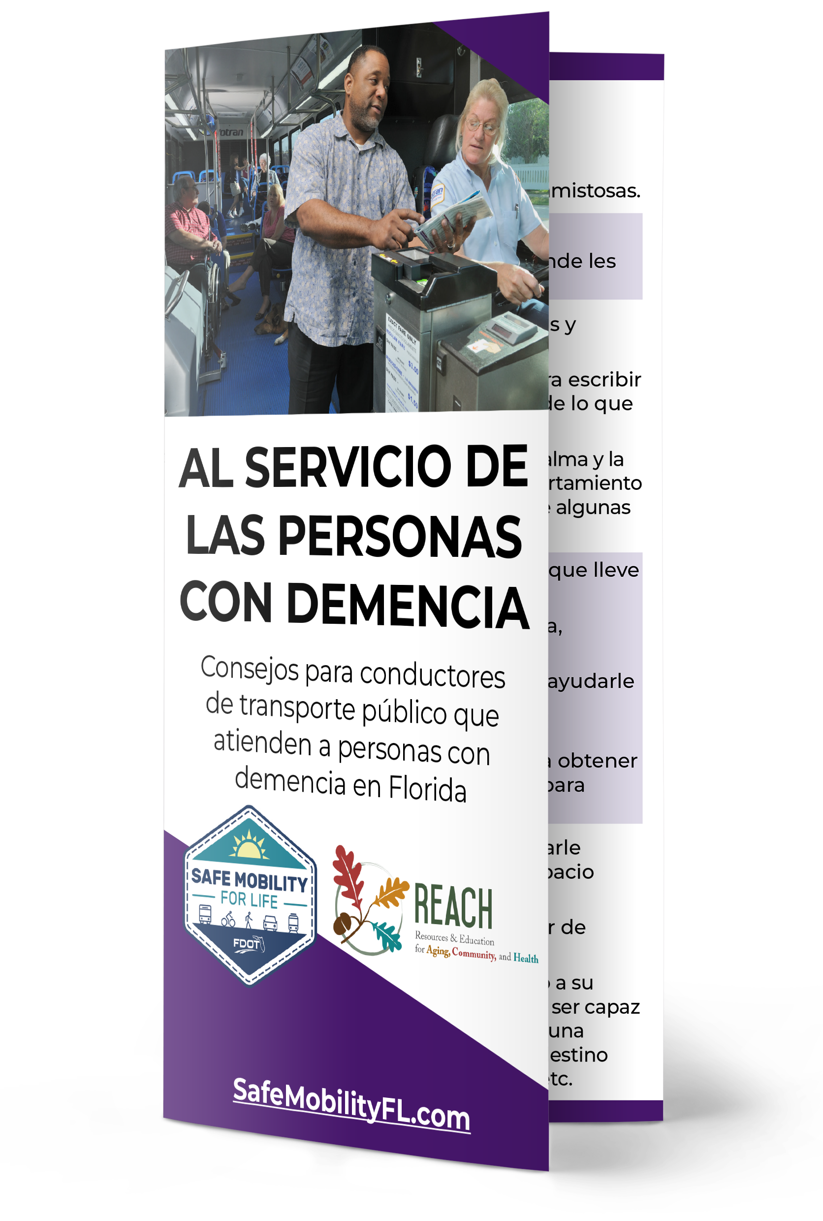 Este folleto ofrece consejos a conductores de transporte público sobre cómo identificar a las personas con demencia y brindarles apoyo con los servicios de transporte.