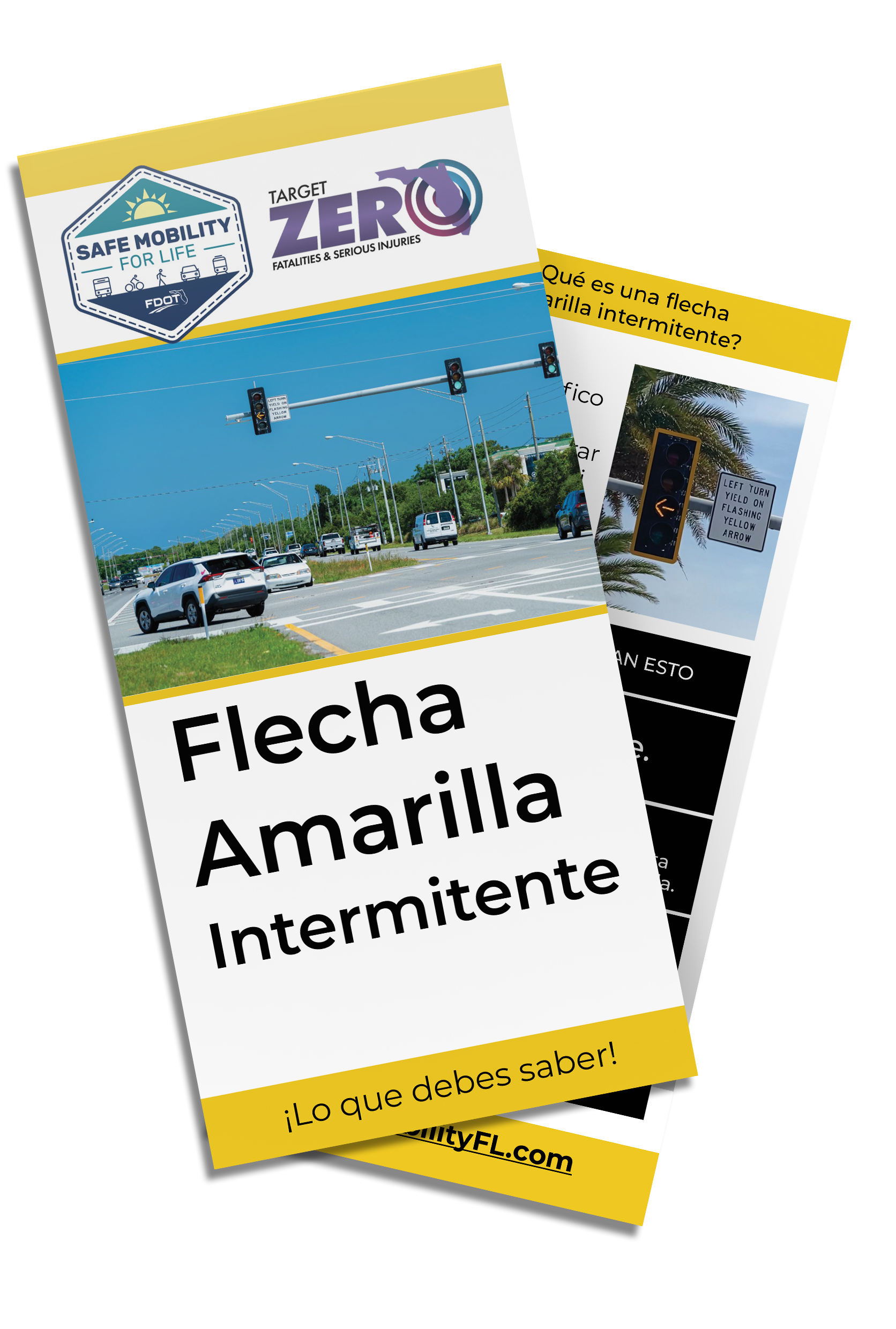 Esta tarjeta de consejos educa a los conductores sobre qué hacer cuando se encuentran con una flecha amarilla intermitente.