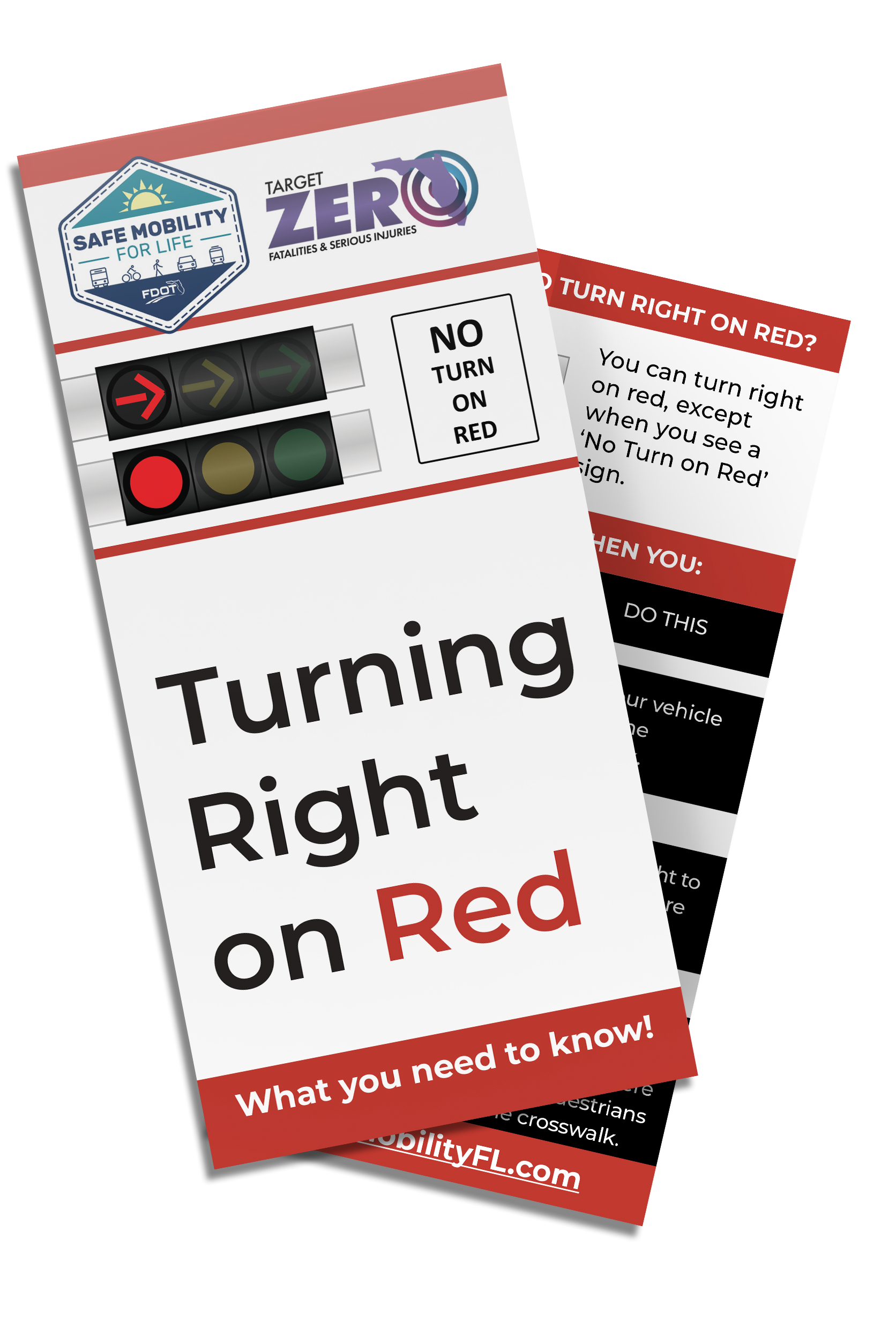 This tip card informs drivers how and when they can legally and safely turn right on red.