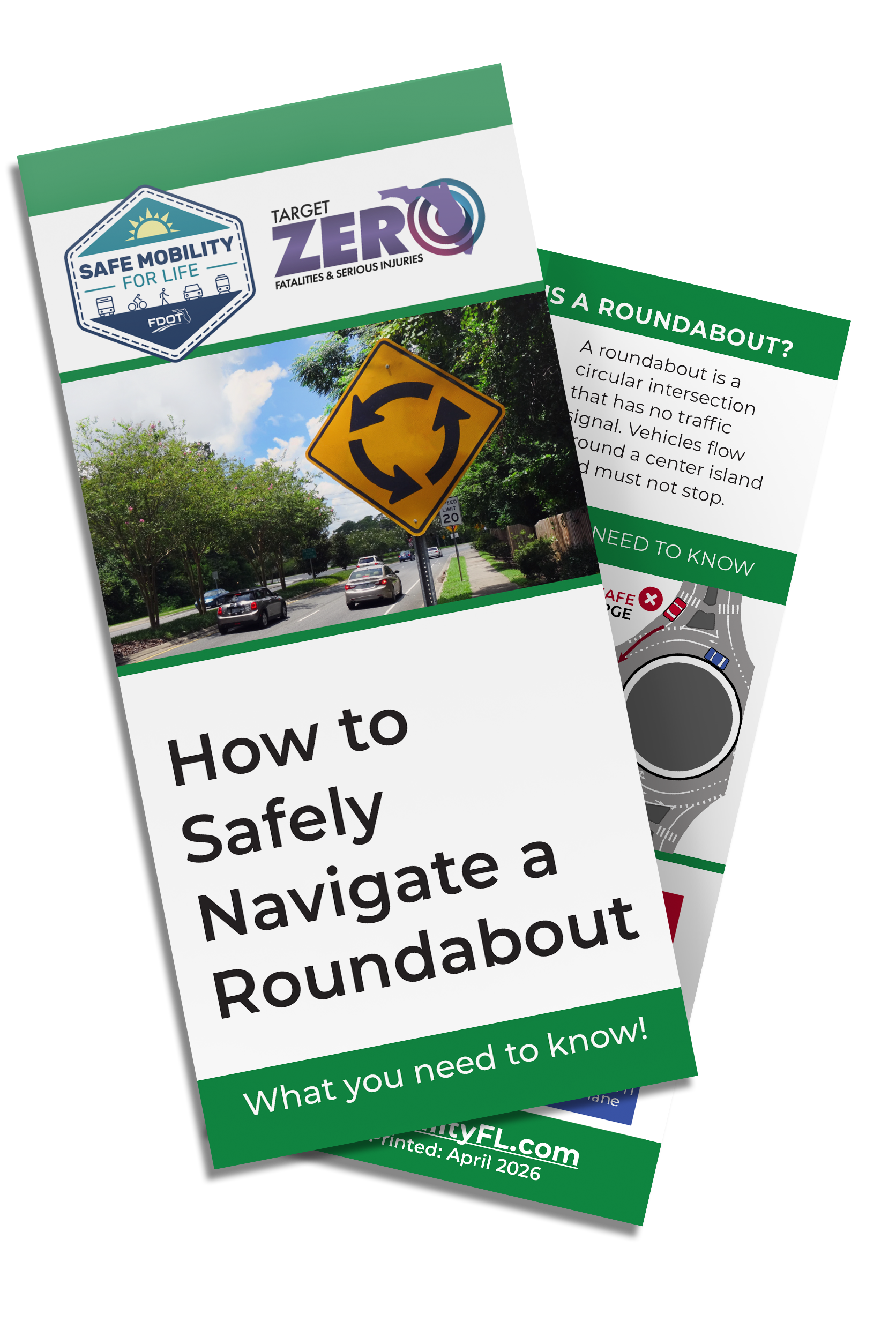 This tip card teaches drivers how to safely and confidently navigate a roundabout.