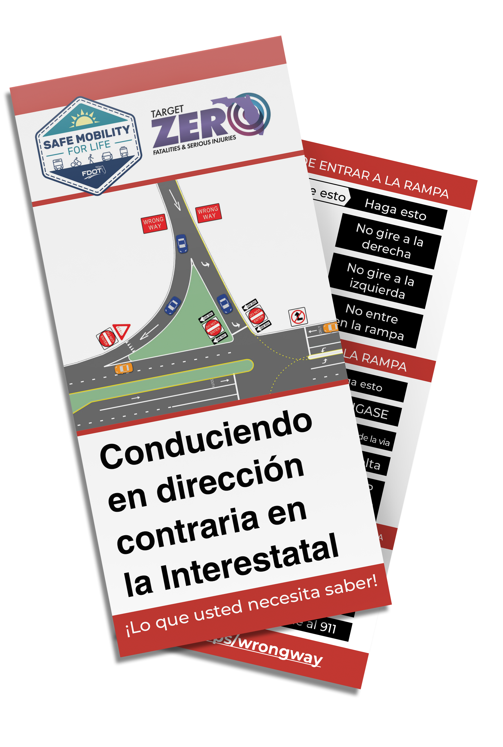 Esta tarjeta de consejos identifica las señales que indican rampas de sentido único y lo que deben hacer los conductores si ingresan accidentalmente a una rampa o ven a un conductor en el sentido contrario.